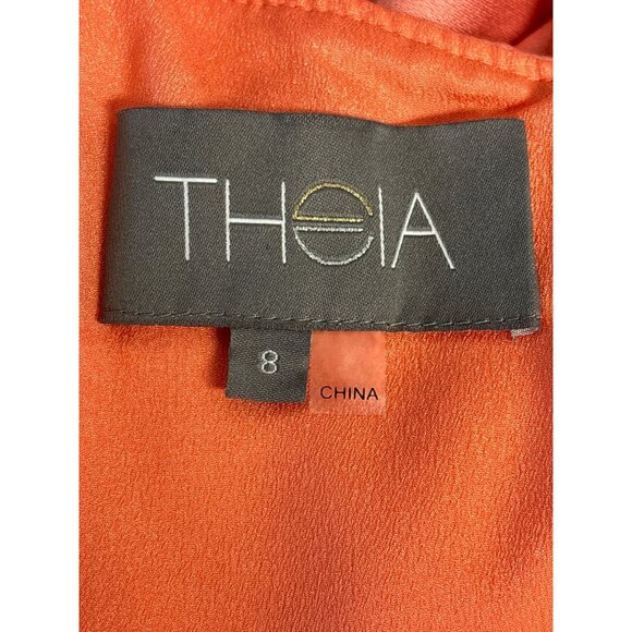 Theia One-Shoulder Coral Maxi Dress W/Ruffle Detail Womens Size 8 Polyester Blen - Picture 5 of 11